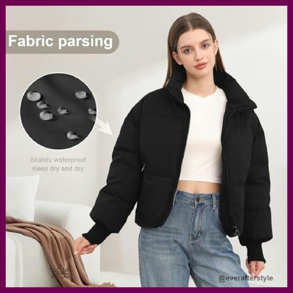 Cropped Puffer Jacket Oversized Chic Winter Coat … - image 3